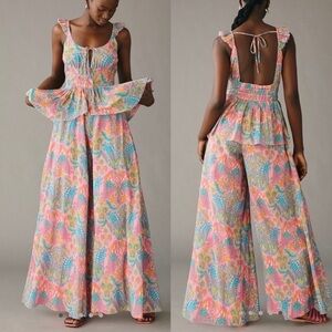 Anthropologie Pastel Paisley Wide-Leg Jumpsuit